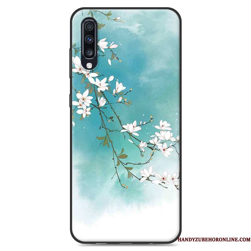 Hoesje Samsung Galaxy A50 Zacht Chinese Stijl Blauw, Hoes Samsung Galaxy A50 Vintage Mini Persoonlijk