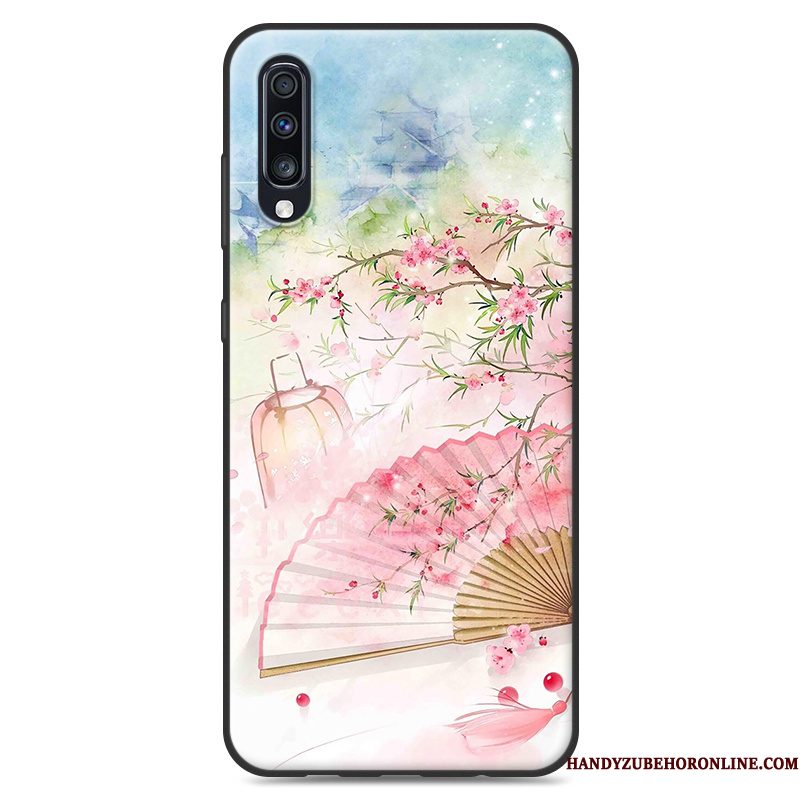Hoesje Samsung Galaxy A50 Zacht Chinese Stijl Blauw, Hoes Samsung Galaxy A50 Vintage Mini Persoonlijk