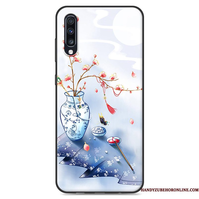 Hoesje Samsung Galaxy A50 Zacht Chinese Stijl Blauw, Hoes Samsung Galaxy A50 Vintage Mini Persoonlijk