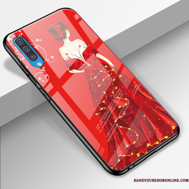 Hoesje Samsung Galaxy A50 Zakken Gazen Anti-fall, Hoes Samsung Galaxy A50 Bescherming Roodtelefoon