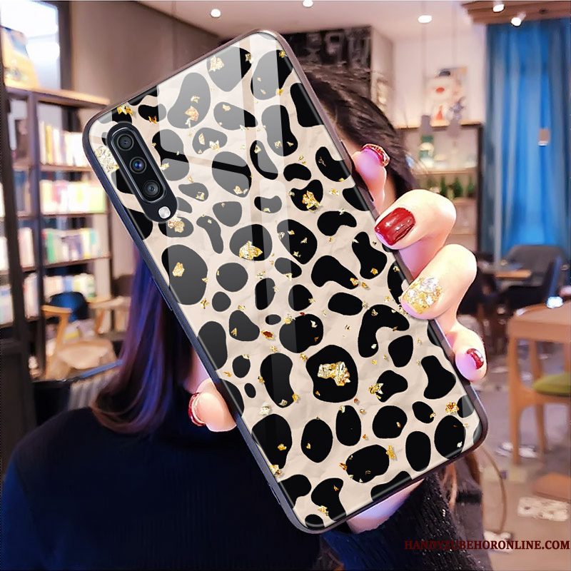 Hoesje Samsung Galaxy A50 Zakken Glas Luipaard, Hoes Samsung Galaxy A50 Bescherming Spiegel Gemengde Kleuren