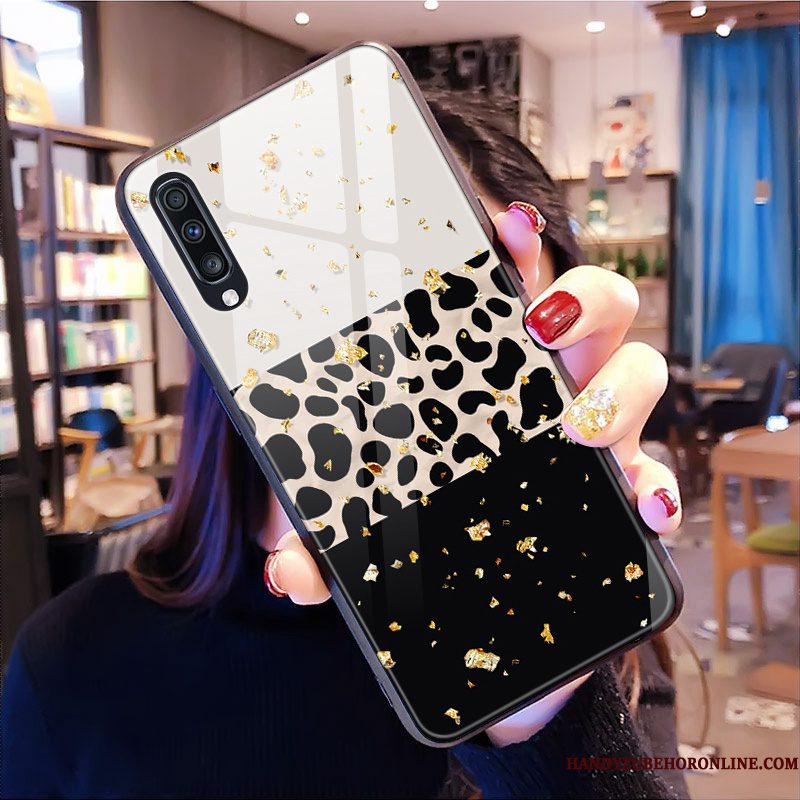 Hoesje Samsung Galaxy A50 Zakken Glas Luipaard, Hoes Samsung Galaxy A50 Bescherming Spiegel Gemengde Kleuren