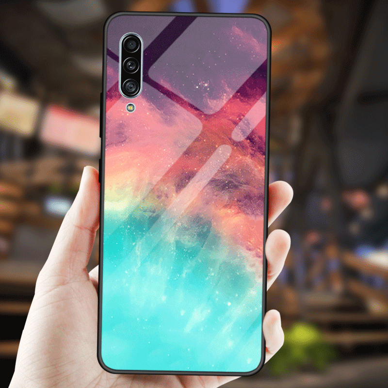 Hoesje Samsung Galaxy A50s Bescherming Gehard Glas Zwart, Hoes Samsung Galaxy A50s Scheppend Sterrenhemel Eenvoudige