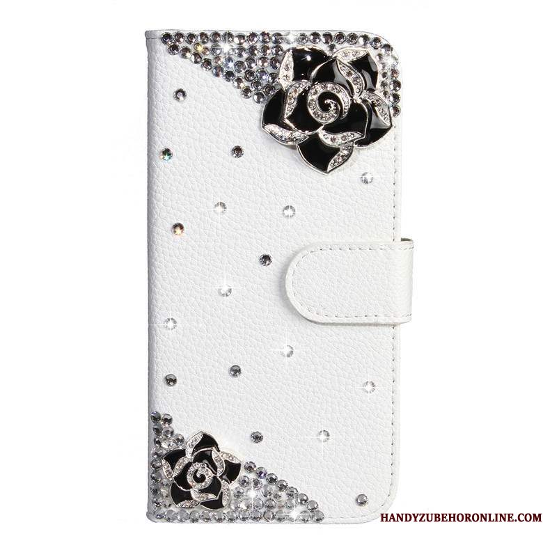 Hoesje Samsung Galaxy A50s Strass Vlinder Bloemen Wit, Hoes Samsung Galaxy A50s Bescherming Telefoon