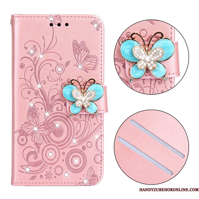 Hoesje Samsung Galaxy A51 Bescherming Vlinder Bloemen Roze, Hoes Samsung Galaxy A51 Folio Telefoon Anti-fall