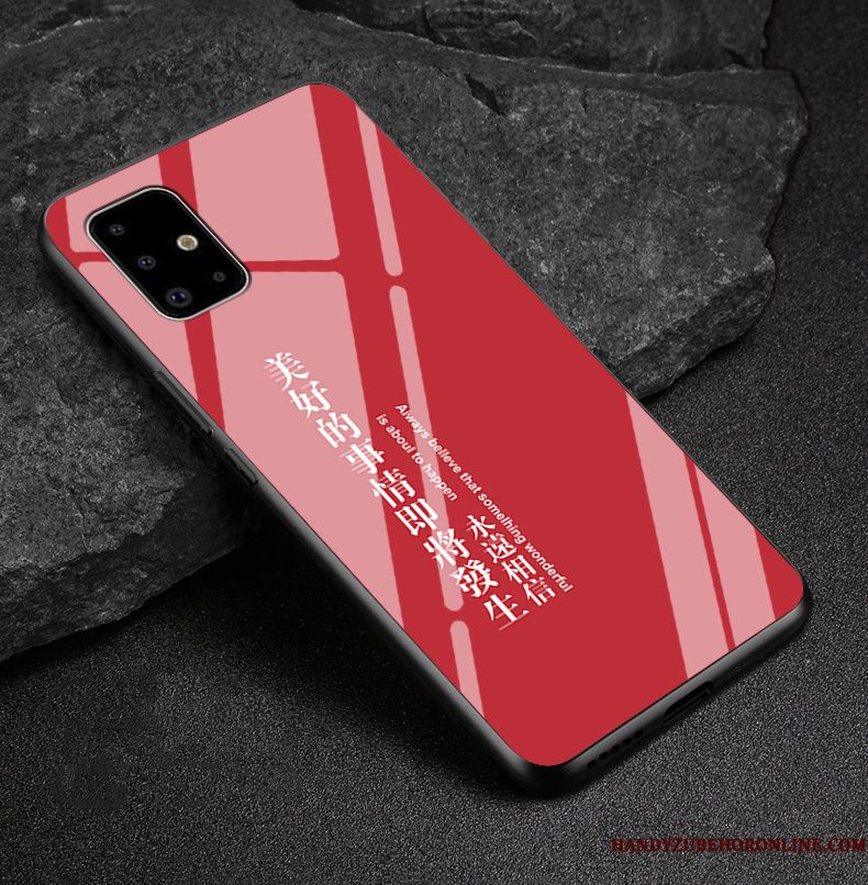 Hoesje Samsung Galaxy A51 Scheppend Glas Rood, Hoes Samsung Galaxy A51 Spotprent Trendy Merktelefoon