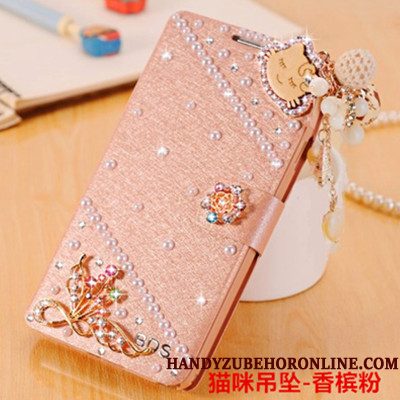 Hoesje Samsung Galaxy A6+ Folio Vlinder Bloementelefoon, Hoes Samsung Galaxy A6+ Strass Roze