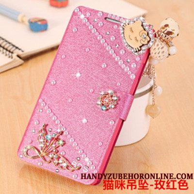 Hoesje Samsung Galaxy A6+ Folio Vlinder Bloementelefoon, Hoes Samsung Galaxy A6+ Strass Roze