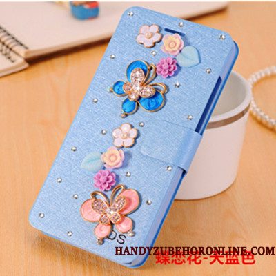 Hoesje Samsung Galaxy A6+ Folio Vlinder Bloementelefoon, Hoes Samsung Galaxy A6+ Strass Roze