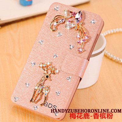 Hoesje Samsung Galaxy A6+ Folio Vlinder Bloementelefoon, Hoes Samsung Galaxy A6+ Strass Roze