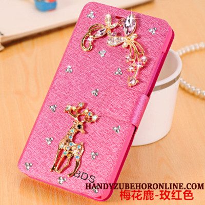 Hoesje Samsung Galaxy A6+ Folio Vlinder Bloementelefoon, Hoes Samsung Galaxy A6+ Strass Roze