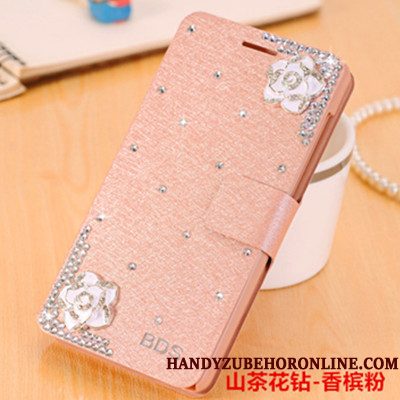 Hoesje Samsung Galaxy A6+ Folio Vlinder Bloementelefoon, Hoes Samsung Galaxy A6+ Strass Roze