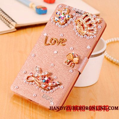 Hoesje Samsung Galaxy A6+ Folio Vlinder Bloementelefoon, Hoes Samsung Galaxy A6+ Strass Roze