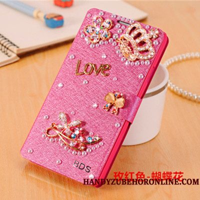 Hoesje Samsung Galaxy A6+ Folio Vlinder Bloementelefoon, Hoes Samsung Galaxy A6+ Strass Roze