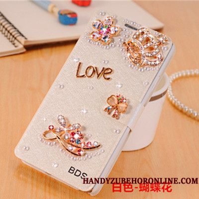 Hoesje Samsung Galaxy A6+ Folio Vlinder Bloementelefoon, Hoes Samsung Galaxy A6+ Strass Roze