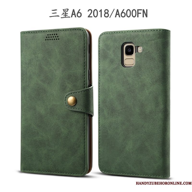 Hoesje Samsung Galaxy A6 Leer Anti-fall Groen, Hoes Samsung Galaxy A6 Folio Telefoon