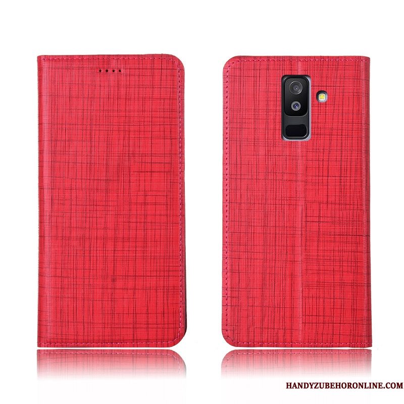 Hoesje Samsung Galaxy A6+ Leer Anti-fall Rood, Hoes Samsung Galaxy A6+ Bescherming Telefoon