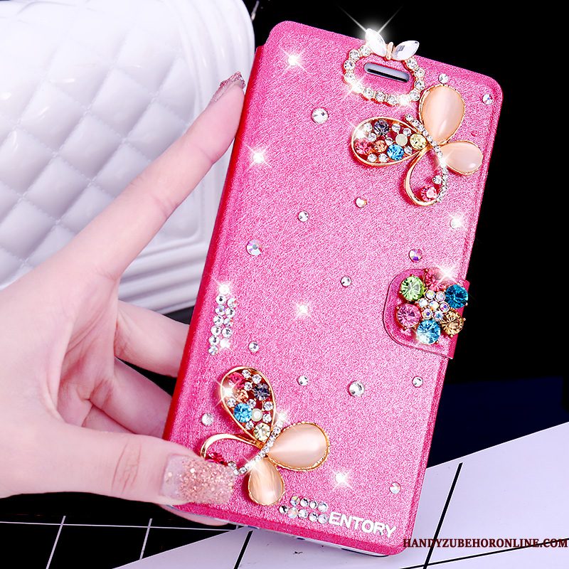 Hoesje Samsung Galaxy A6+ Strass Trendtelefoon, Hoes Samsung Galaxy A6+ Leer Roze