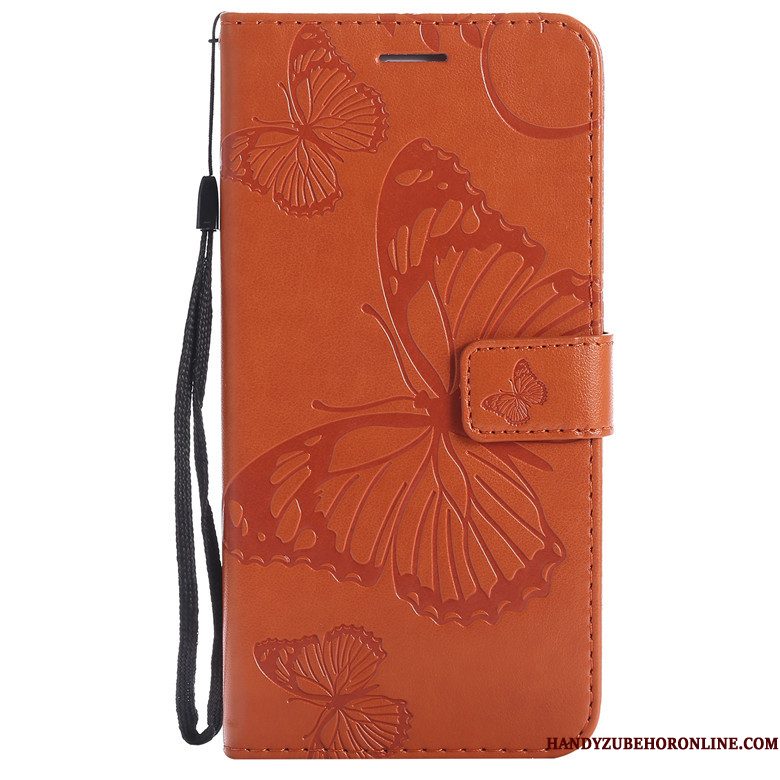 Hoesje Samsung Galaxy A60 Folio Oranje Bloemen, Hoes Samsung Galaxy A60 Zacht Vlinder Anti-fall