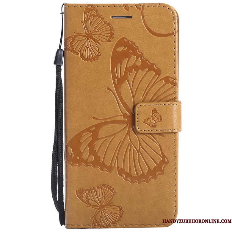 Hoesje Samsung Galaxy A60 Folio Oranje Bloemen, Hoes Samsung Galaxy A60 Zacht Vlinder Anti-fall