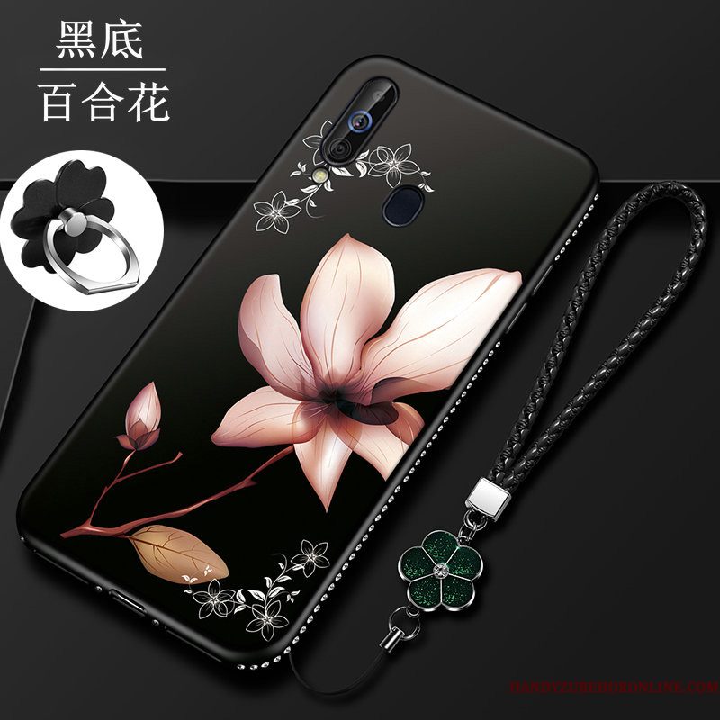 Hoesje Samsung Galaxy A60 Zacht Anti-falltelefoon, Hoes Samsung Galaxy A60 Zakken Rood Bloemen