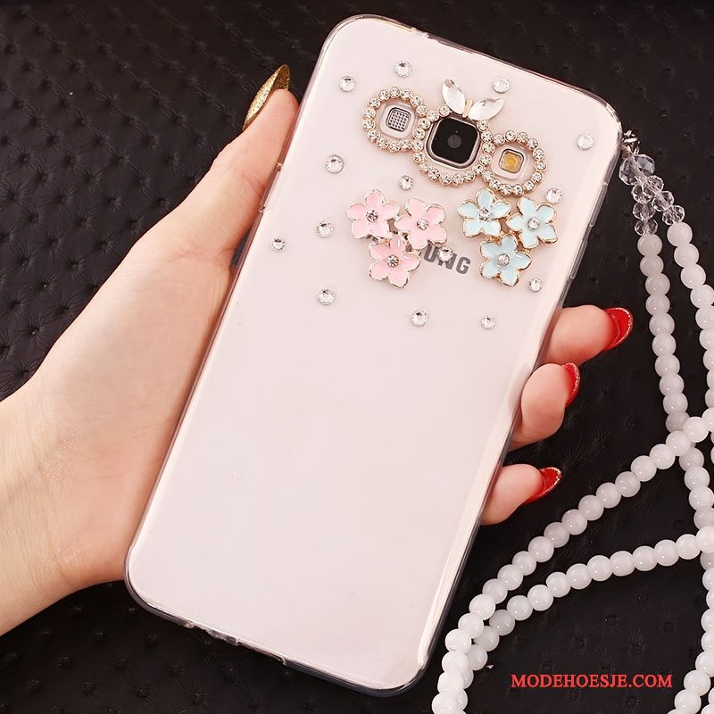 Hoesje Samsung Galaxy A7 2015 Bescherming Anti-fall Hanger, Hoes Samsung Galaxy A7 2015 Strass Telefoon Wit