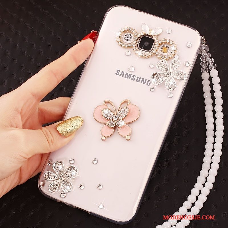 Hoesje Samsung Galaxy A7 2015 Bescherming Anti-fall Hanger, Hoes Samsung Galaxy A7 2015 Strass Telefoon Wit