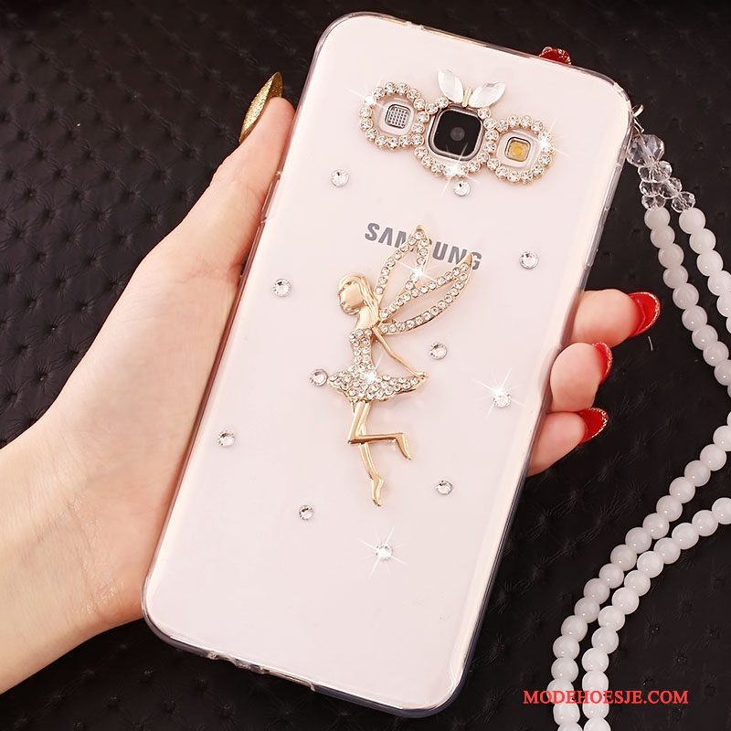 Hoesje Samsung Galaxy A7 2015 Bescherming Anti-fall Hanger, Hoes Samsung Galaxy A7 2015 Strass Telefoon Wit