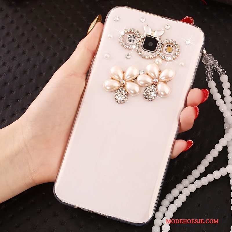 Hoesje Samsung Galaxy A7 2015 Bescherming Anti-fall Hanger, Hoes Samsung Galaxy A7 2015 Strass Telefoon Wit