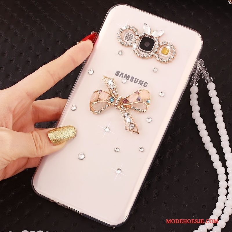 Hoesje Samsung Galaxy A7 2015 Bescherming Anti-fall Hanger, Hoes Samsung Galaxy A7 2015 Strass Telefoon Wit