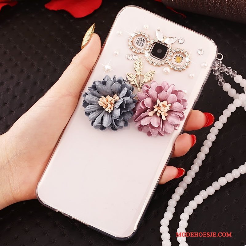 Hoesje Samsung Galaxy A7 2015 Bescherming Anti-fall Hanger, Hoes Samsung Galaxy A7 2015 Strass Telefoon Wit