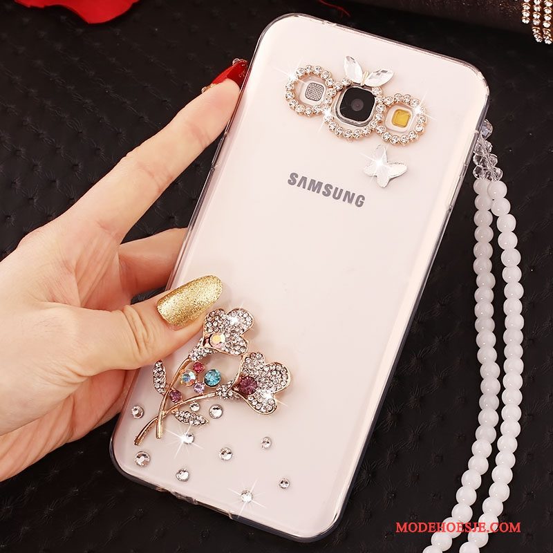 Hoesje Samsung Galaxy A7 2015 Bescherming Anti-fall Hanger, Hoes Samsung Galaxy A7 2015 Strass Telefoon Wit