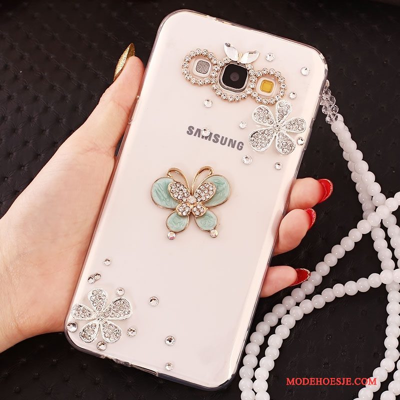 Hoesje Samsung Galaxy A7 2015 Bescherming Anti-fall Hanger, Hoes Samsung Galaxy A7 2015 Strass Telefoon Wit