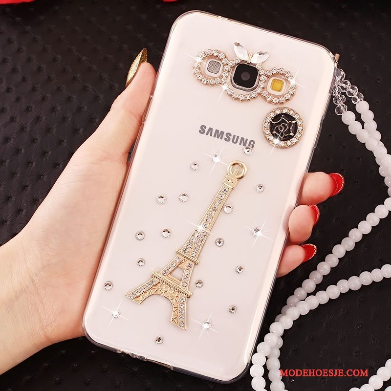 Hoesje Samsung Galaxy A7 2015 Bescherming Anti-fall Hanger, Hoes Samsung Galaxy A7 2015 Strass Telefoon Wit