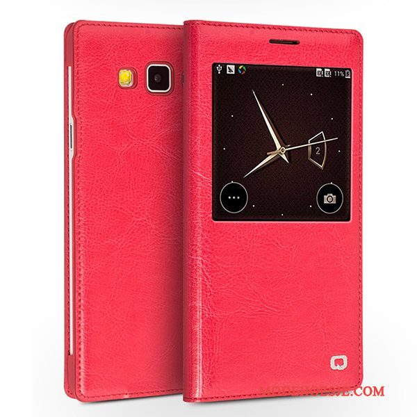 Hoesje Samsung Galaxy A7 2015 Folio Rood Dunne, Hoes Samsung Galaxy A7 2015 Leer Telefoon Bedrijf