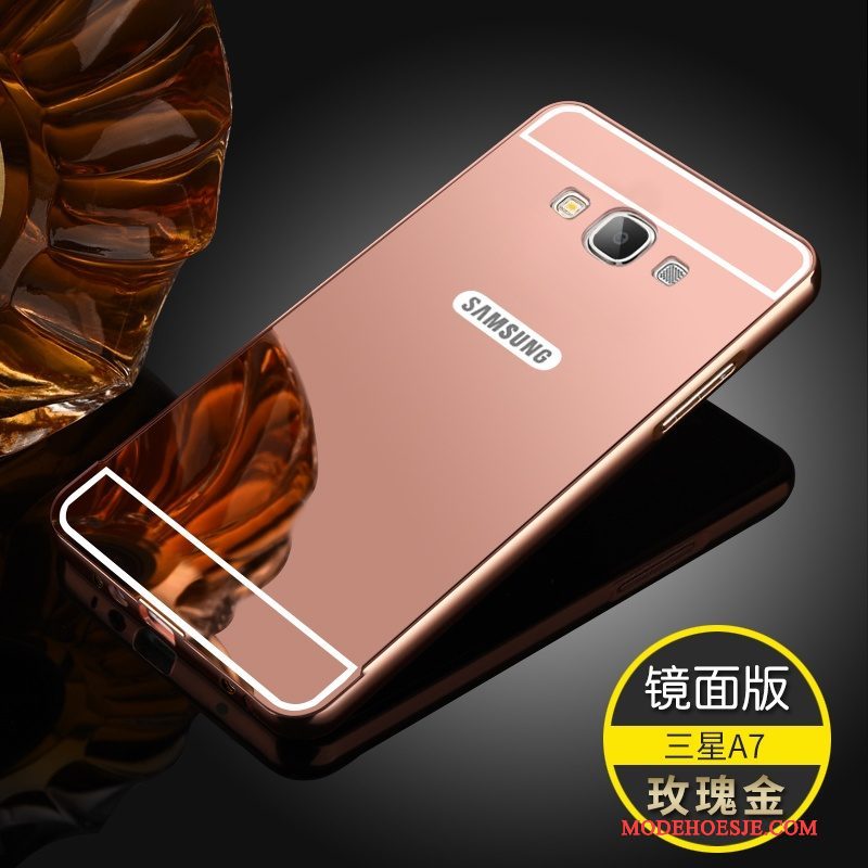 Hoesje Samsung Galaxy A7 2015 Metaal Schrobben Spiegel, Hoes Samsung Galaxy A7 2015 Achterklep Zilver