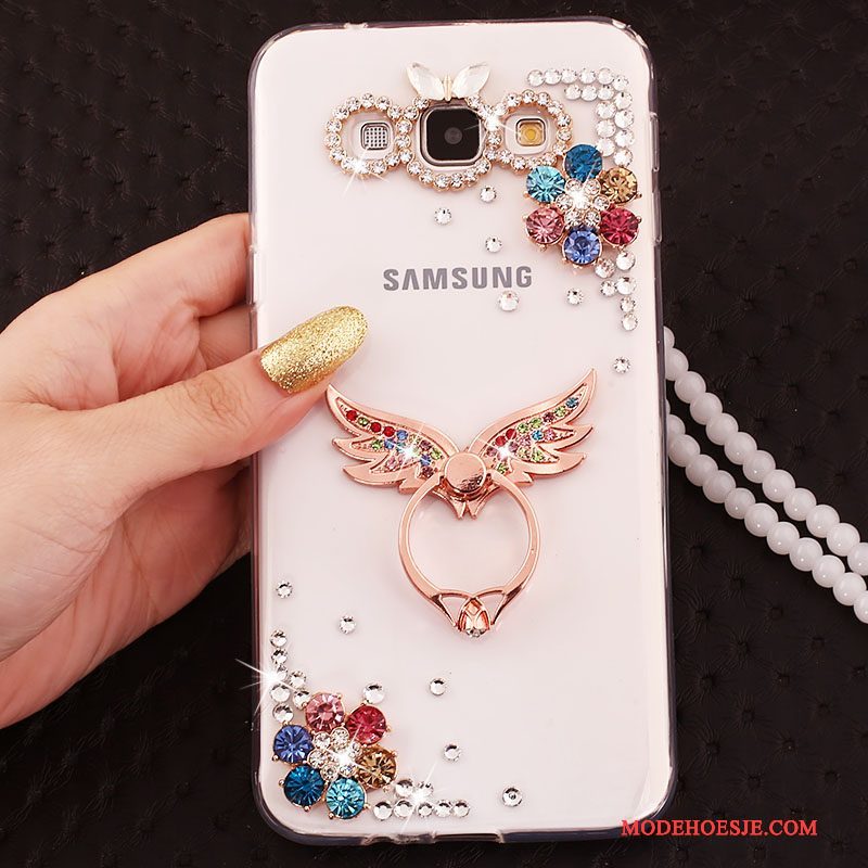Hoesje Samsung Galaxy A7 2015 Siliconen Blauw Ring, Hoes Samsung Galaxy A7 2015 Zacht Hangertelefoon