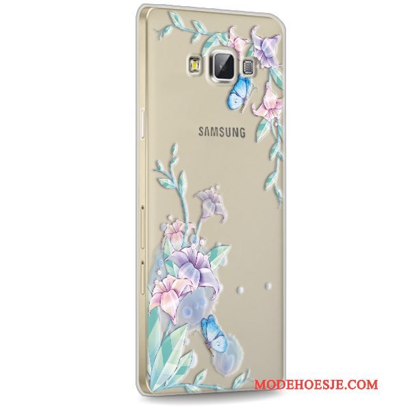 Hoesje Samsung Galaxy A7 2015 Siliconen Telefoon Anti-fall, Hoes Samsung Galaxy A7 2015 Zacht Rood Doorzichtig