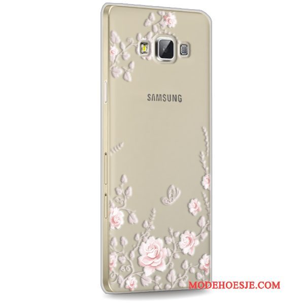 Hoesje Samsung Galaxy A7 2015 Siliconen Telefoon Anti-fall, Hoes Samsung Galaxy A7 2015 Zacht Rood Doorzichtig