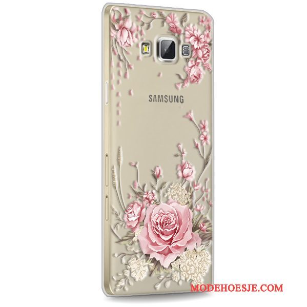 Hoesje Samsung Galaxy A7 2015 Siliconen Telefoon Anti-fall, Hoes Samsung Galaxy A7 2015 Zacht Rood Doorzichtig