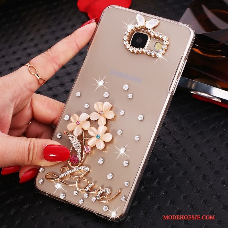 Hoesje Samsung Galaxy A7 2016 Bescherming Goudtelefoon, Hoes Samsung Galaxy A7 2016 Strass Doorzichtig