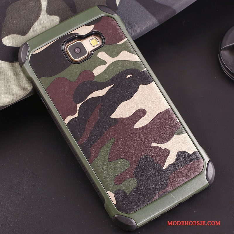 Hoesje Samsung Galaxy A7 2016 Ondersteuning Ringtelefoon, Hoes Samsung Galaxy A7 2016 Bescherming Camouflage Groen