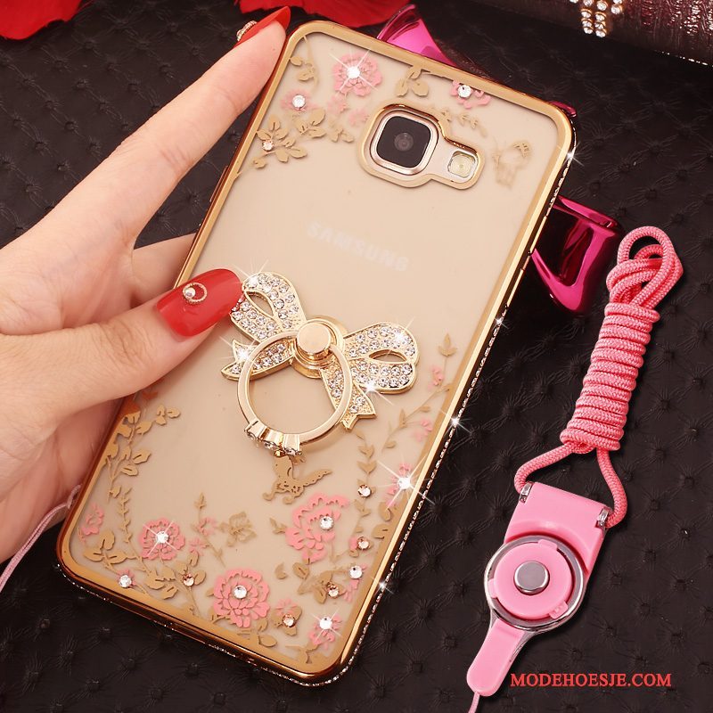 Hoesje Samsung Galaxy A7 2016 Strass Blauw Hanger, Hoes Samsung Galaxy A7 2016 Bescherming Ringtelefoon