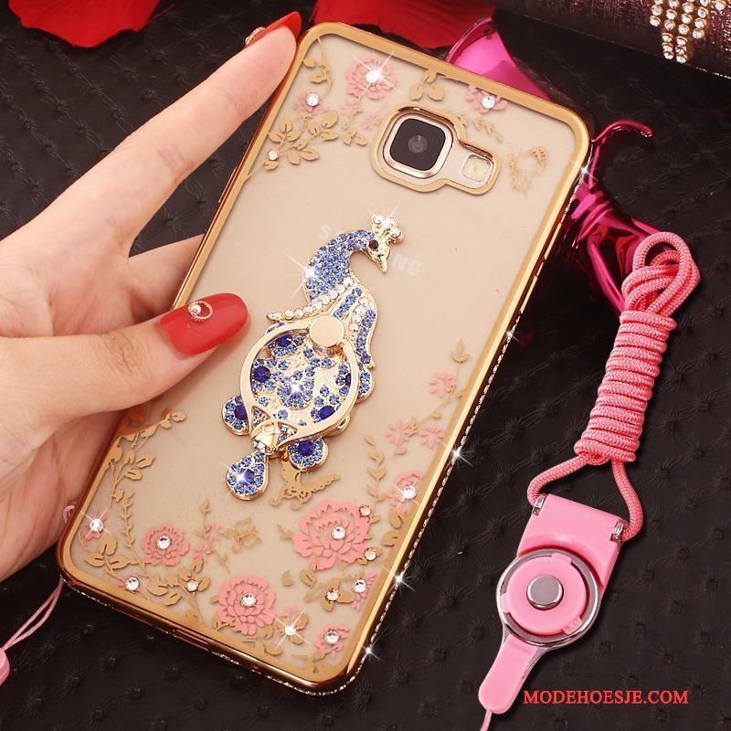 Hoesje Samsung Galaxy A7 2016 Strass Blauw Hanger, Hoes Samsung Galaxy A7 2016 Bescherming Ringtelefoon