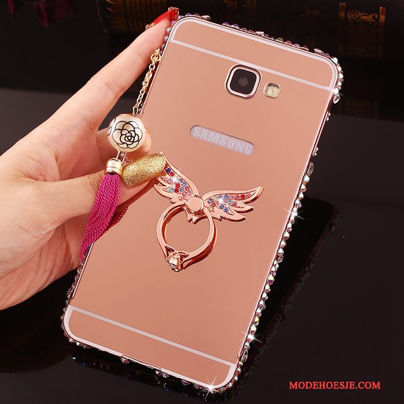 Hoesje Samsung Galaxy A7 2016 Strass Omlijsting Achterklep, Hoes Samsung Galaxy A7 2016 Metaal Telefoon Roze