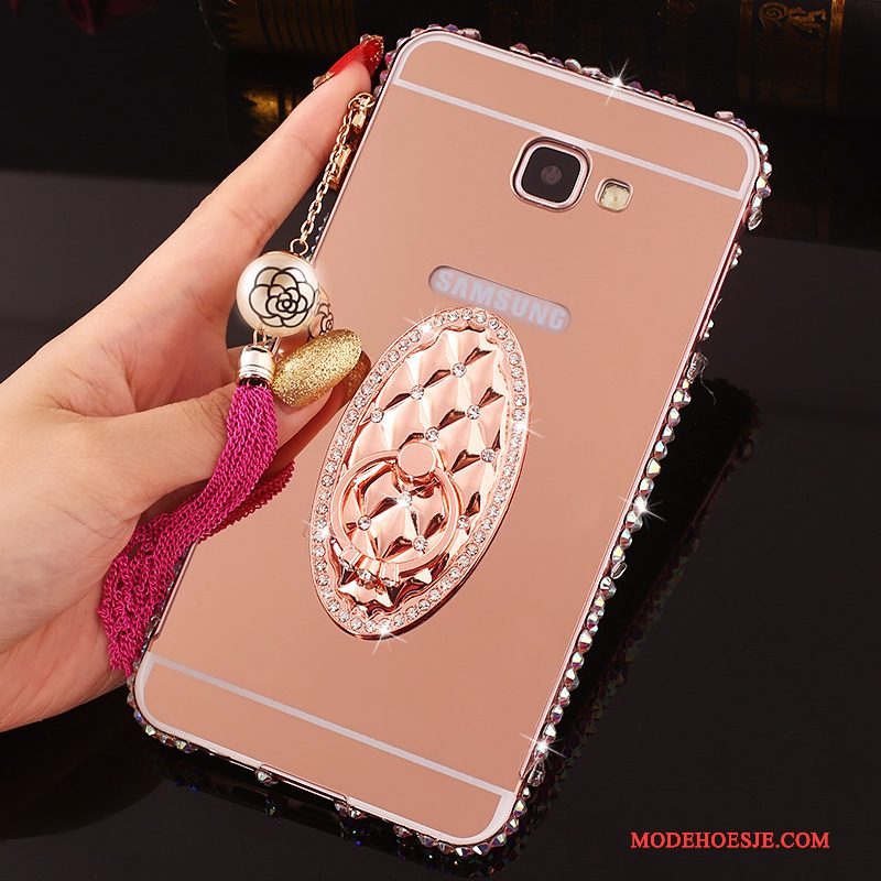 Hoesje Samsung Galaxy A7 2016 Strass Omlijsting Achterklep, Hoes Samsung Galaxy A7 2016 Metaal Telefoon Roze