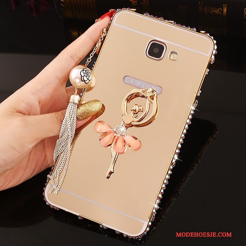 Hoesje Samsung Galaxy A7 2016 Strass Omlijsting Achterklep, Hoes Samsung Galaxy A7 2016 Metaal Telefoon Roze