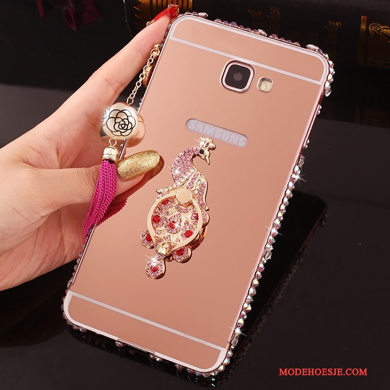 Hoesje Samsung Galaxy A7 2016 Strass Omlijsting Achterklep, Hoes Samsung Galaxy A7 2016 Metaal Telefoon Roze