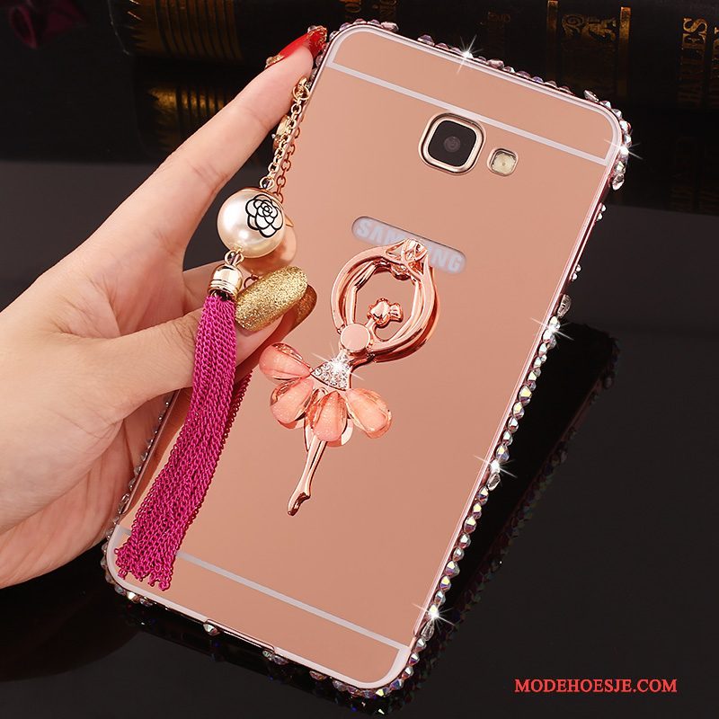 Hoesje Samsung Galaxy A7 2016 Strass Omlijsting Achterklep, Hoes Samsung Galaxy A7 2016 Metaal Telefoon Roze