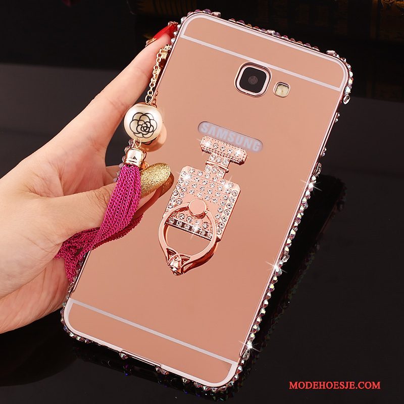 Hoesje Samsung Galaxy A7 2016 Strass Omlijsting Achterklep, Hoes Samsung Galaxy A7 2016 Metaal Telefoon Roze